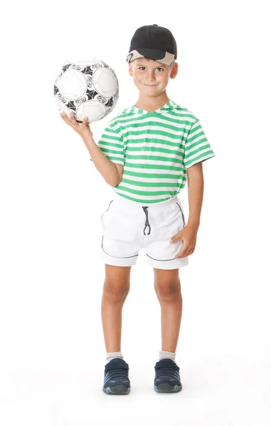男孩抱着足球球 — 图库照片
