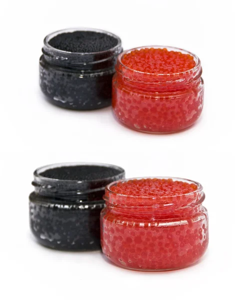 Roter und schwarzer Kaviar in einem Herzen — Stockfoto