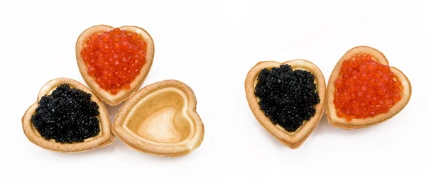 Caviale rosso e nero in un cuore — Foto Stock