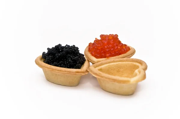 Red and black caviar in a heart — Stock Photo, Image