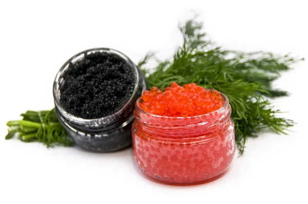Röd och svart kaviar i ett hjärta Royaltyfria Stockbilder
