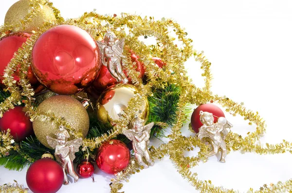 Karácsonyi játékok, angyalok & arany borda — Stock Fotó