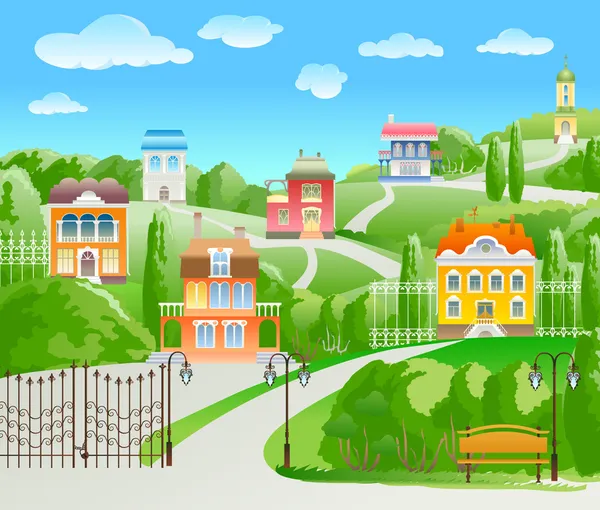 Houses on hill. — Stock Vector