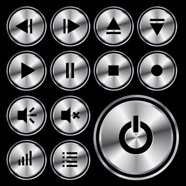 Round metal media-player button. clipart