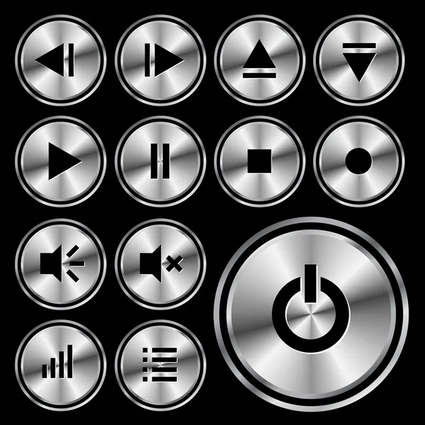 Round metal media-player button. — Stock Vector