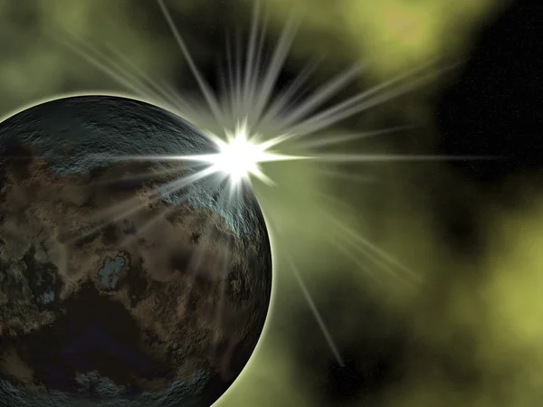 Solnedgång på planeten. Illustration — Stockfoto