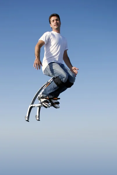 Young Man Jumping High Sky — Stock Photo, Image