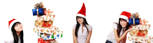Beautiful girl with a pile of presents — Stock Photo, Image
