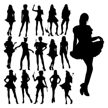Illustration of the silhouettes girl in carnival suit. clipart