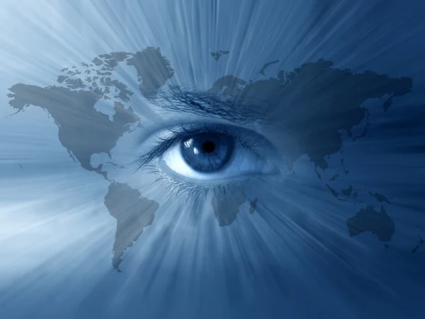 Mapa del mundo y ojos azules — Foto de Stock
