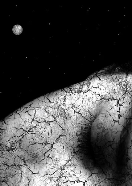 Lua cheia e a pessoa nas rachaduras — Fotografia de Stock