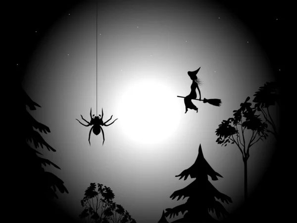 Nacht, Spinne und Hexe — Stockvektor