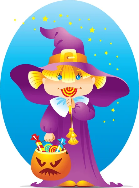 Halloween boszorkány-lány — Stock Vector