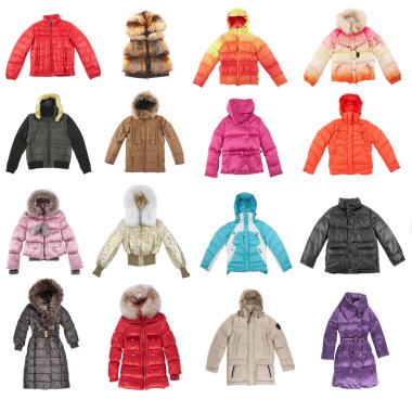 Sixteen winter jackets clipart
