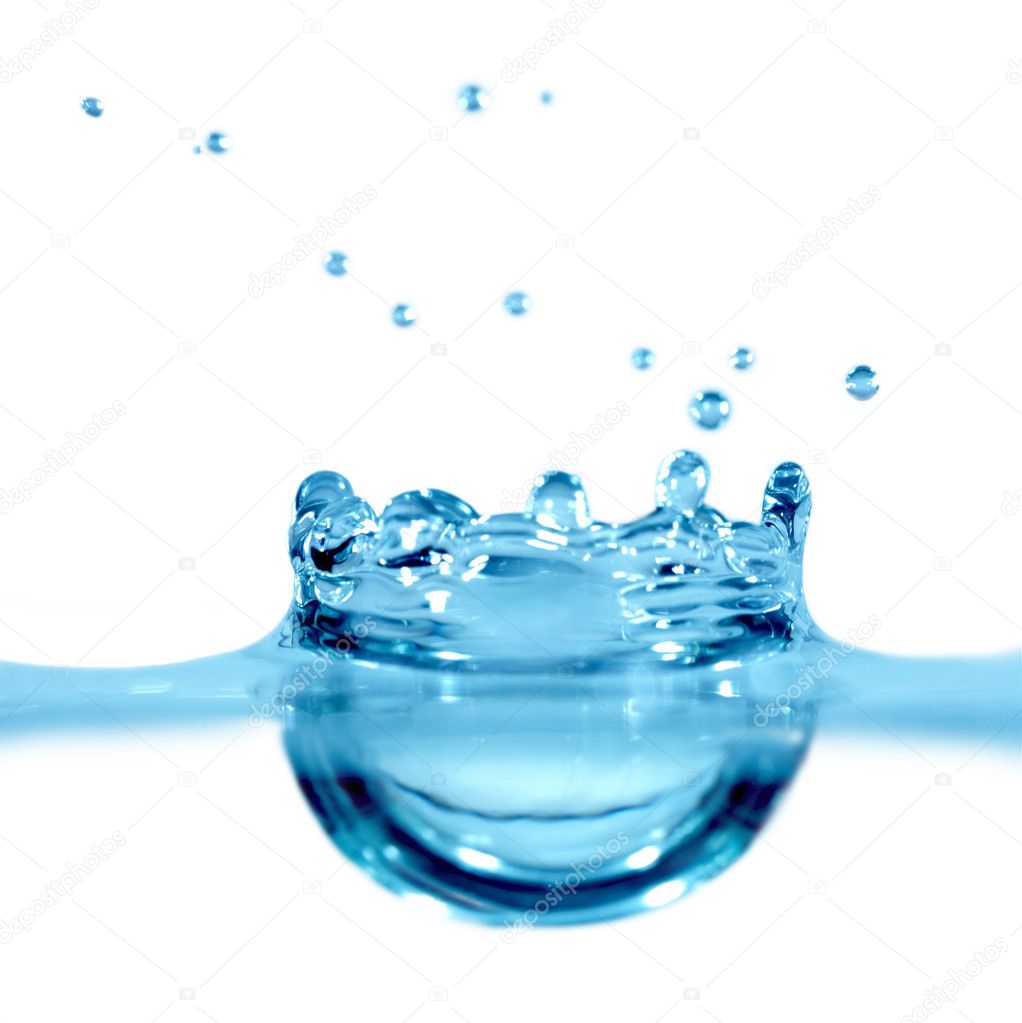 Falling drop of blue water