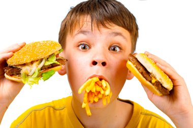 Child and fast food clipart