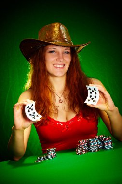 Girl and playing cards clipart