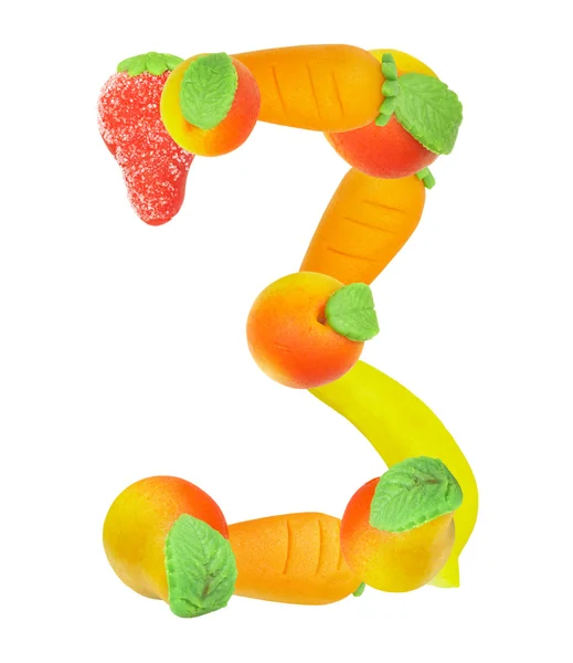 Alphabet from fruit, the number 3 — Stock Photo, Image