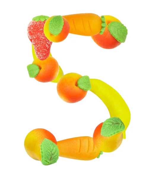 Алфавит из фруктов, число 5 — стоковое фото