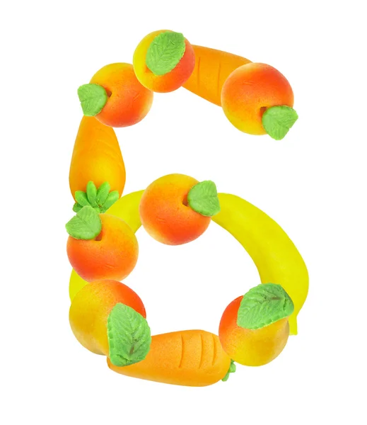 Alphabet from fruit, the number 6 — Stock Photo, Image