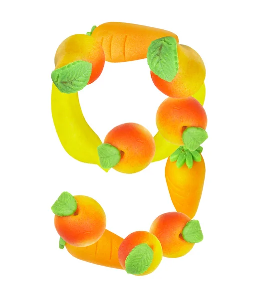 Алфавит из фруктов, число 9 — стоковое фото