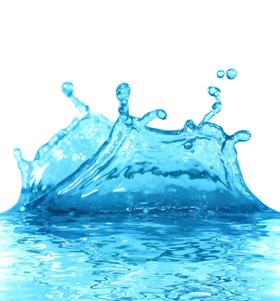 Vonken van het blauwe water op een witte CHTERGRO — Stockfoto