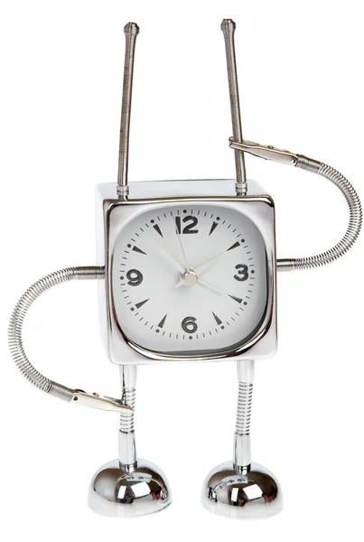 Reloj despertador de metal sobre fondo blanco — Foto de Stock
