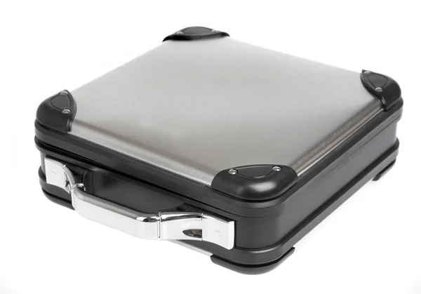 白い背景の上の金属のスーツケース — ストック写真