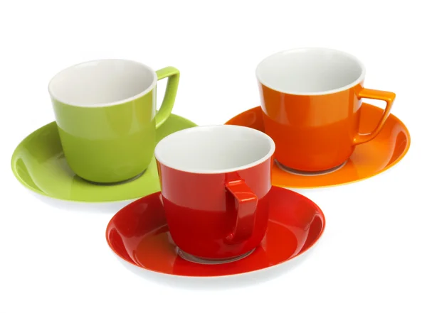 stock image Three multi-coloured cups on a white bac