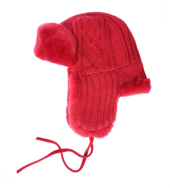 Red fur cap on a white background — Stock Photo, Image