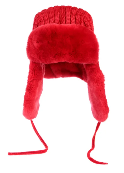 Красная меховая шапка на белом фоне — стоковое фото