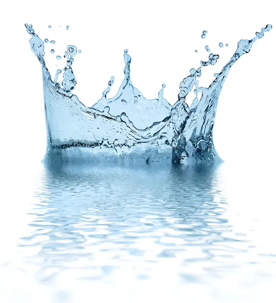 Chispas de agua azul sobre un fondo blanco Fotos De Stock
