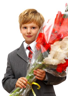 The boy with a bouquet of colors clipart
