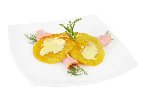 Fritters with a ham — Stock Photo, Image
