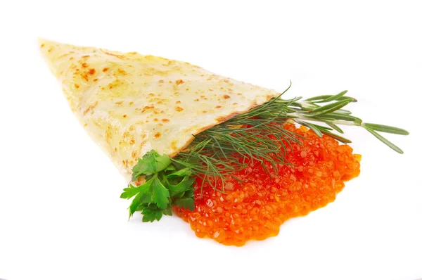 Pancake with red caviar — Stock Photo, Image