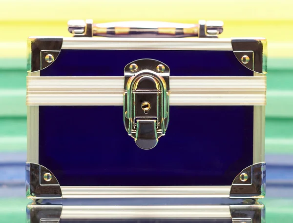 Dark blue steel small suitcase with the — Stock Photo, Image