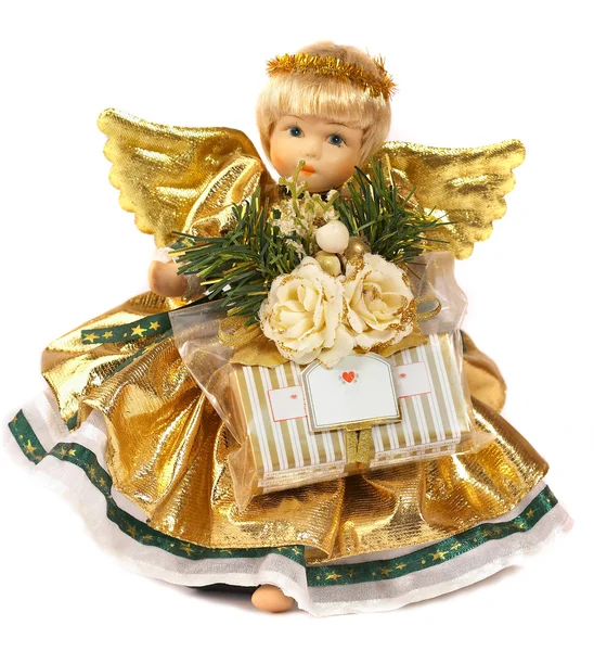 Ангел з крилами у золоті сукні — стокове фото