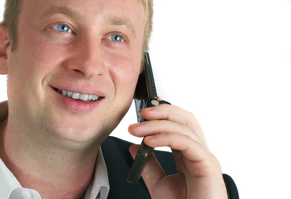 De zakenman spreekt via de telefoon. gedrag — Stockfoto