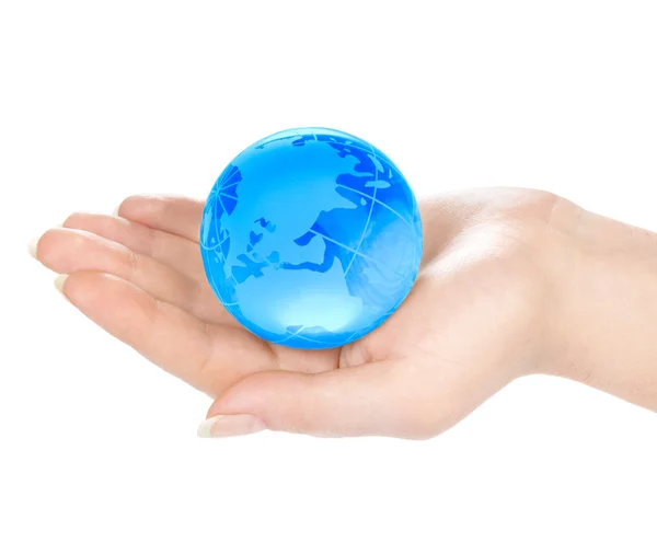A kezét a személy birtokolja globe egy — Stock Fotó