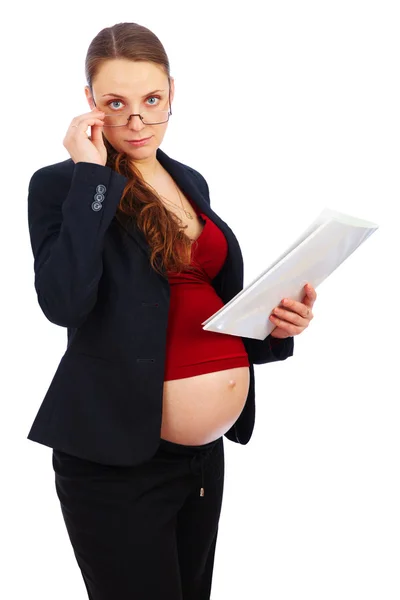 Mujer embarazada en el trabajo ... —  Fotos de Stock