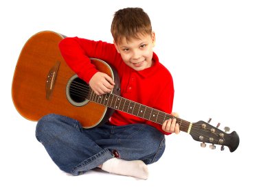 Boy with an acoustic guitar clipart