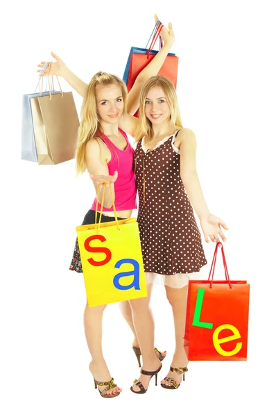 Två flickor med väskor — Stockfoto