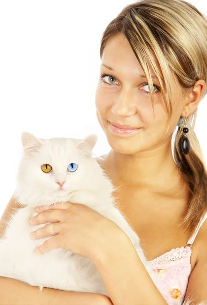 Portret van het meisje met een kat — Stockfoto