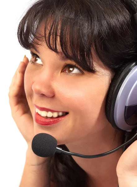 Girl in headphones with a microphone Stock Photo
