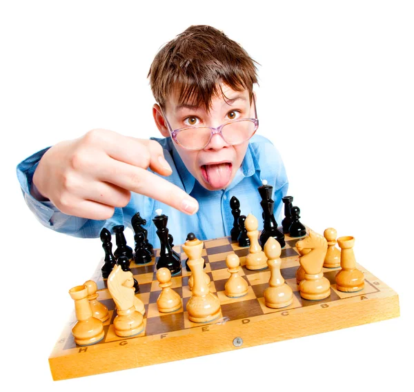 Nerd play chess — Stock Photo, Image