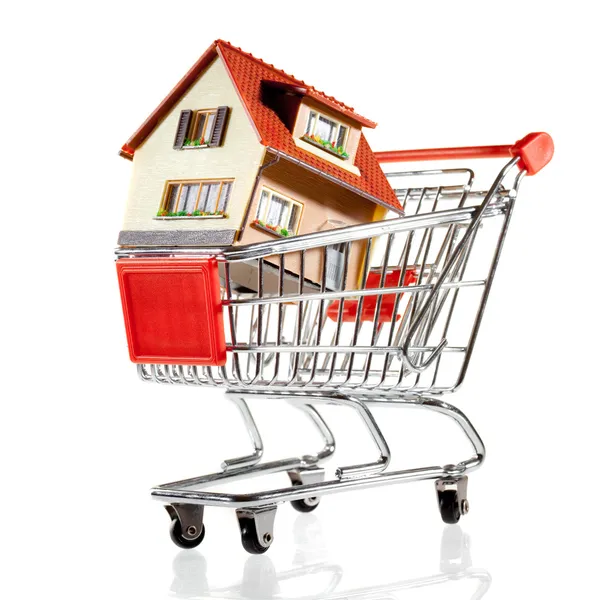 Huis en het winkelen kar — Stockfoto