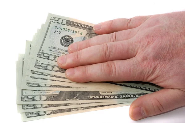 Αρσενικό χέρι πάνω δολάρια — Φωτογραφία Αρχείου