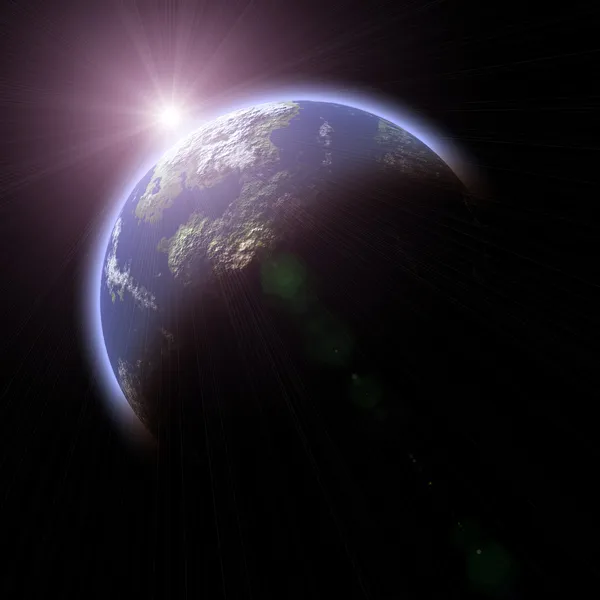 Planeta parecido a la Tierra sobre fondo negro — Foto de Stock