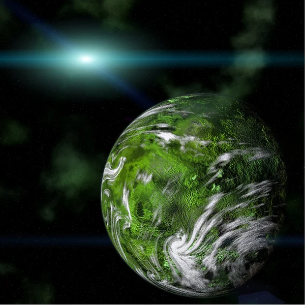 Зеленая планета на галактическом фоне — стоковое фото