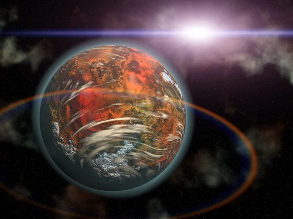 Червона планета і інопланетне сонце в космосі — стокове фото